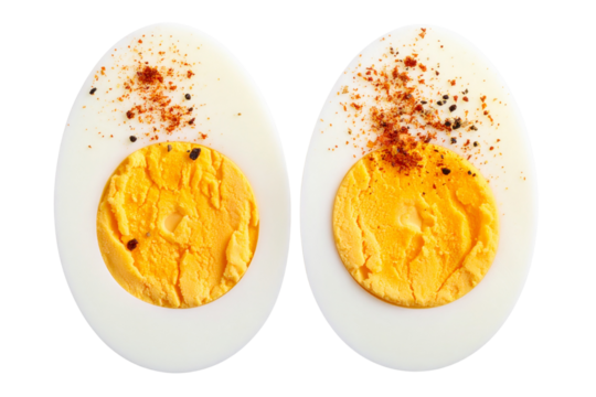 Halved Boiled Egg with Masala Sprinkle and Glossy Yolk, Transparent Background