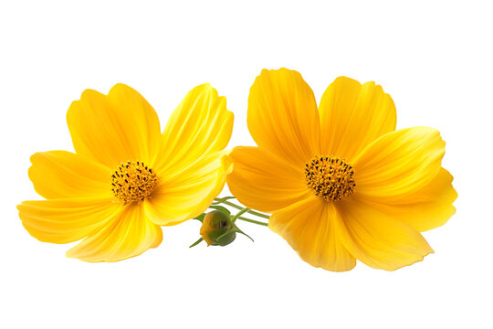 Isolated yellow flower cosmos bloom on white