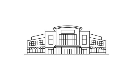 Simple Black and White Outline Illustration of a Modern Building Facade