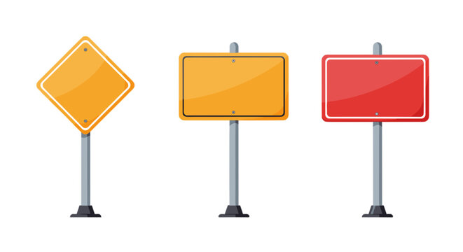 Cole&ccedil;&atilde;o de mockups de placas de tr&acirc;nsito em branco, ilustra&ccedil;&atilde;o vetorial simples com fundo transparente