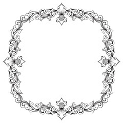 Vintage baroque frame with floral ornament engraving illustration art	