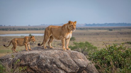 Obraz premium Big cats perched on a stone