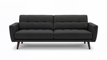 Dark grey fabric sofa bed futon, versatile living room furniture, isolated on white background with clipping path.
