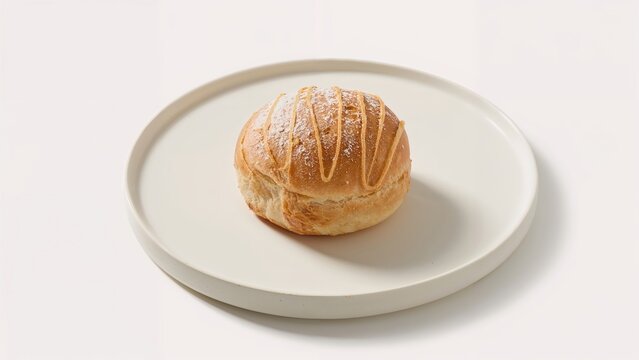 A collection of fully baked sweet buns placed on a gray ceramic plate with a white background