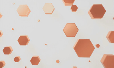 Floating 3D rose gold hexagons with glowing light and soft shadows  Generative AI