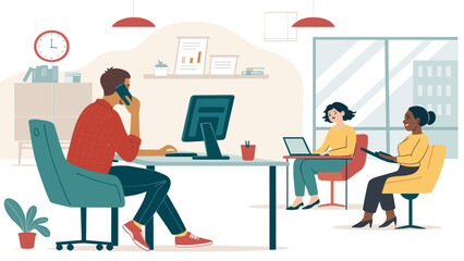 Diverse team collaborating in a modern office, ideal for website banners or business presentations.