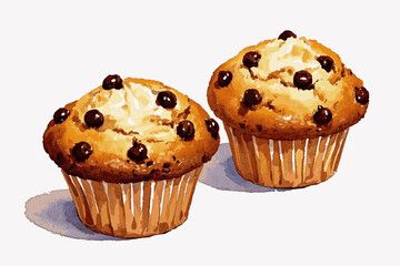 Batter Bloom Chocolate Chip Muffins isolated watercolor vector illustration svg
