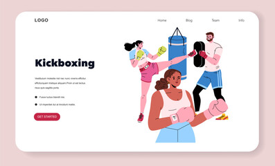 Kickboxing Class Vector Illustration with Active Participants