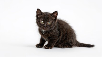 Little ebony feline seated on the floor