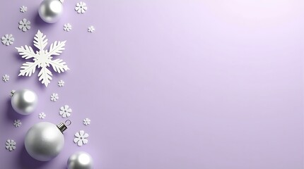 Fototapeta premium Lavender and Silver Minimalist Christmas Flat Lay with Space for Text