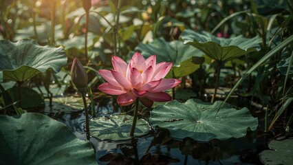 Beautiful lotus flower growing outside in nature