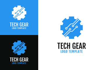 Gear circuit logo design template vector illustration