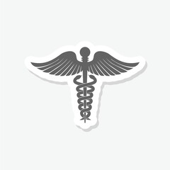 Caduceus Medical icon sticker isolated on gray background