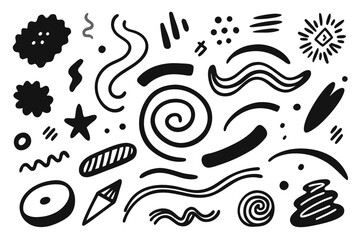 Naklejka premium Discover a vibrant collection of abstract hand-drawn shapes and doodles perfect for modern design projects and creative backgrounds, adding unique artistic flair.