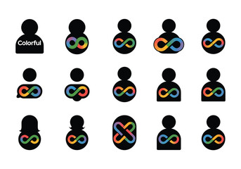 Diversity and Inclusion People Icons Representing Autism Awareness with Colorful Infinity Symbol Shapes on a White Background
