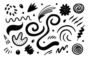 Vibrant abstract doodle elements for modern design projects, creating playful and energetic visual themes for branding, social media, and creative layouts.