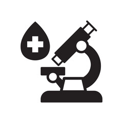 Microscope blood test icon. Microscope observation icon in simple flat outline design. Icon symbol for laboratory, chemistry, research, biology, science, medical and more. Vector illustration.