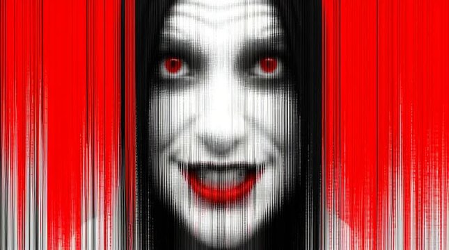 Red glitch nightmare screaming digital ghost distorted horror face glitch animation, horror face glitch effect for horror scene, intense horror face glitch loop for thrillers