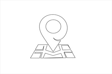 Continuous line drawing of a location map path with destination markers. Minimalist route and direction symbol