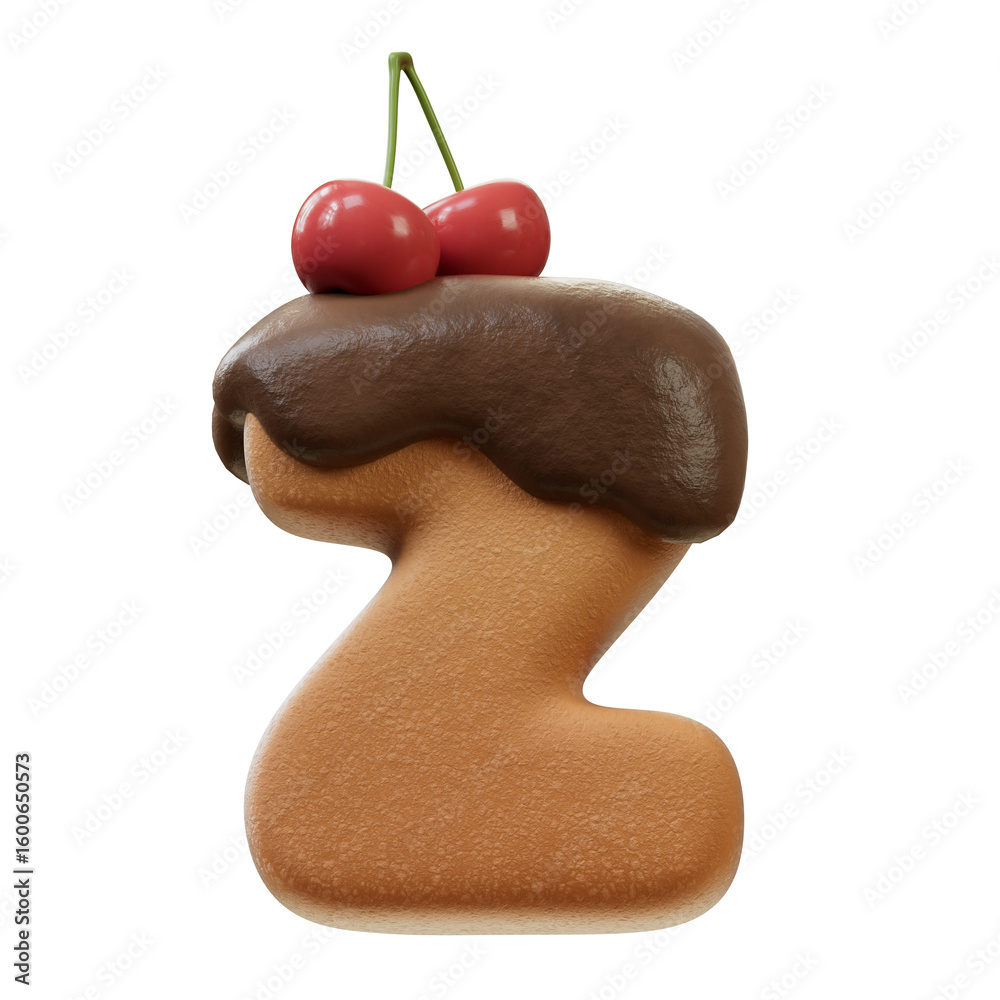 Fototapete 3d font.chocolate biscuit donut font concept. isometric alphabet. numbers and letters. 3d rendering 