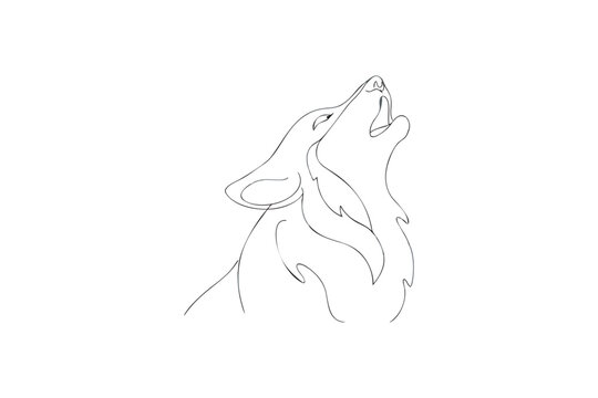Minimalist Line Art Illustration of a Howling Wolf on a White Background for Design Projects