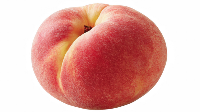 A single ripe peach with soft fuzzy skin and warm color tones isolated on white isolated on transparent background