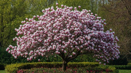Obraz premium Magnolia blossoms in a bustling urban square