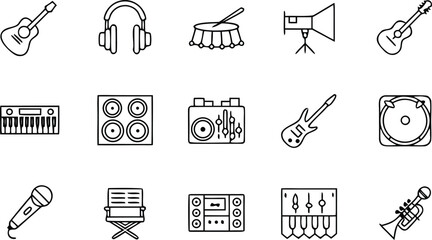 Music and Audio Icon Set – Instruments, DJ Gear, and Sound Equipment in Flat Design"