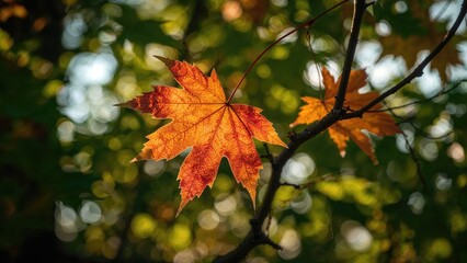 Bright spring sun shining on maple leaves