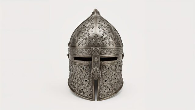 Knightly style medieval armet helmet isolated on white background