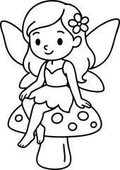 Fototapeta premium Little Baby Girl Dressed as Fairy Sitting – Cute Fantasy Illustration