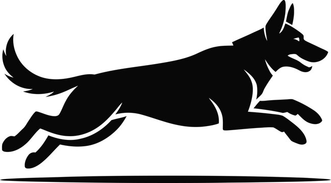 vector black german shepherd dog running silhouette animal pet illustration isolated on white background fast active canine breed design graphic