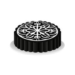 Delicious black and white dessert with intricate design on a white plate