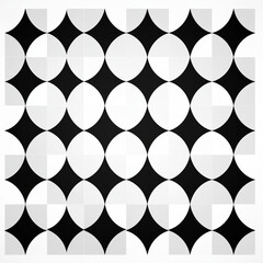 Geometric pattern with black and white shapes on a simple background