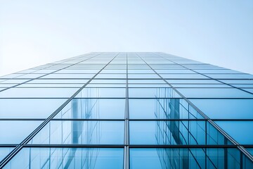 Fototapeta premium Glass Office Building Exterior Blue Facade Upward View