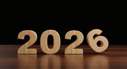 Wooden 2026 Numbers New Year's Resolution and Planning Concept