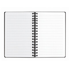 Open spiralbound notebook with blank lined pages isolated on transparent background 