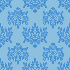 Fototapeta premium Damask seamless pattern with blue flowers ornament, vintage and luxury, vector illustration elegant for textile, wall paper, bedding, curtains, cushion cover, rug, scarf, upholstery fabric, slipcover,