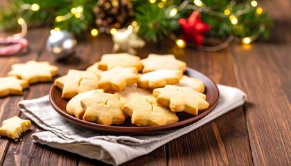 Star-shaped cookies on a plate, Christmas decorations