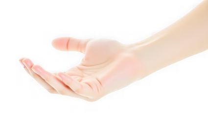 An isolated human hand with its palm open and fingers gently curved ready to receive or offer something