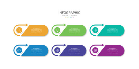6 steps infographic template with 3 options. Flowchart that can be used for business report, data visualization and presentation. Timeline infographic elements vector illustration.