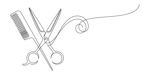 Continuous line drawing of scissors and comb for hair cutting 11