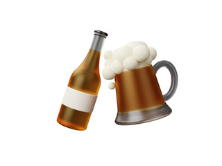 International beer day icon isolated on transparent background, background beer day party happy toast birthday pub group icon festival concept. Label poster or greeting flyer card design. 3d rendering