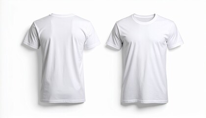 Naklejka premium Two plain white t-shirts—one front-facing, one from the back—rest quietly in parallel, like emotional canvases untold. Their minimalism offers not emptiness, but waiting: the pure surface before impri