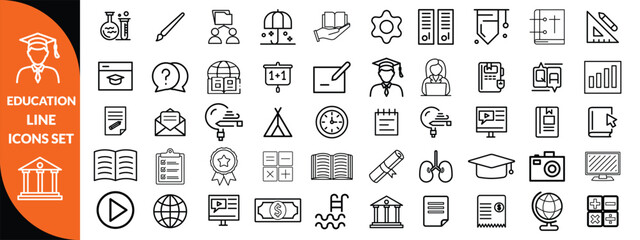 Education line icons set . Education and Learning thin line icons set. Education, School, Learning editable stroke icons. Vector illustration