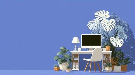hand-drawn style illustration of remote work study corner