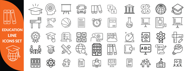 Education line icons set . Education and Learning thin line icons set. Education, School, Learning editable stroke icons. Vector illustration