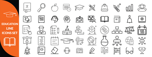 Education line icons set . Education and Learning thin line icons set. Education, School, Learning editable stroke icons. Vector illustration