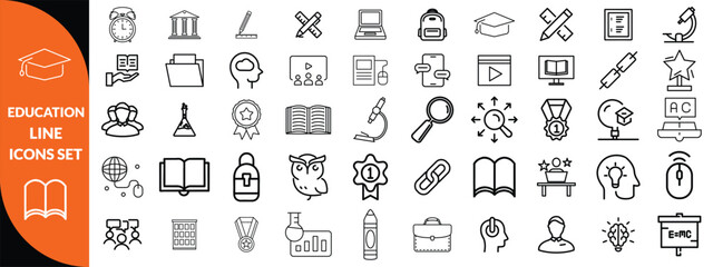 Education line icons set . Education and Learning thin line icons set. Education, School, Learning editable stroke icons. Vector illustration