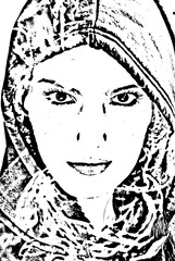 Hooded woman in night with fume